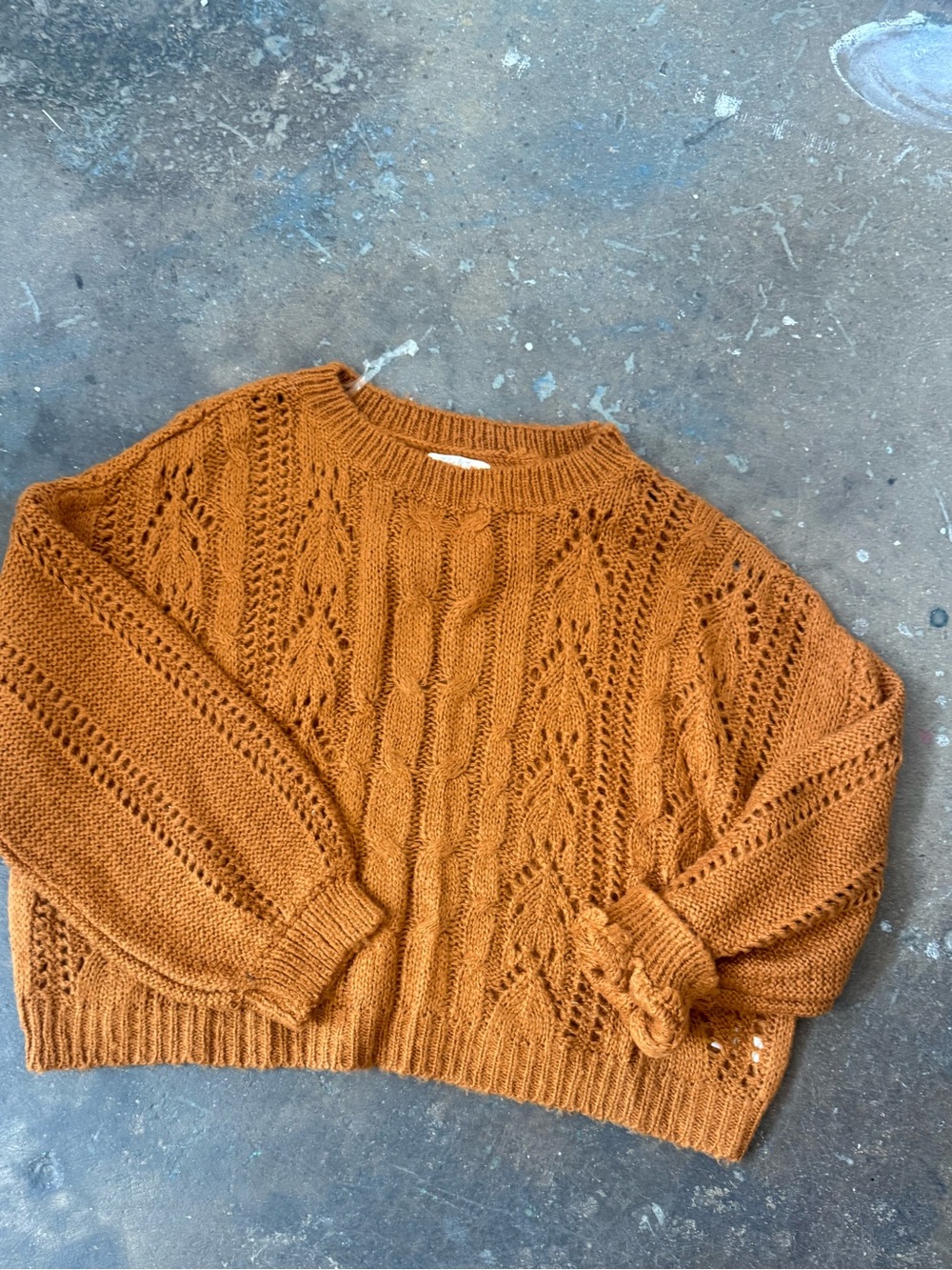 Cozy Open-Knit Cable Sweater — Rust